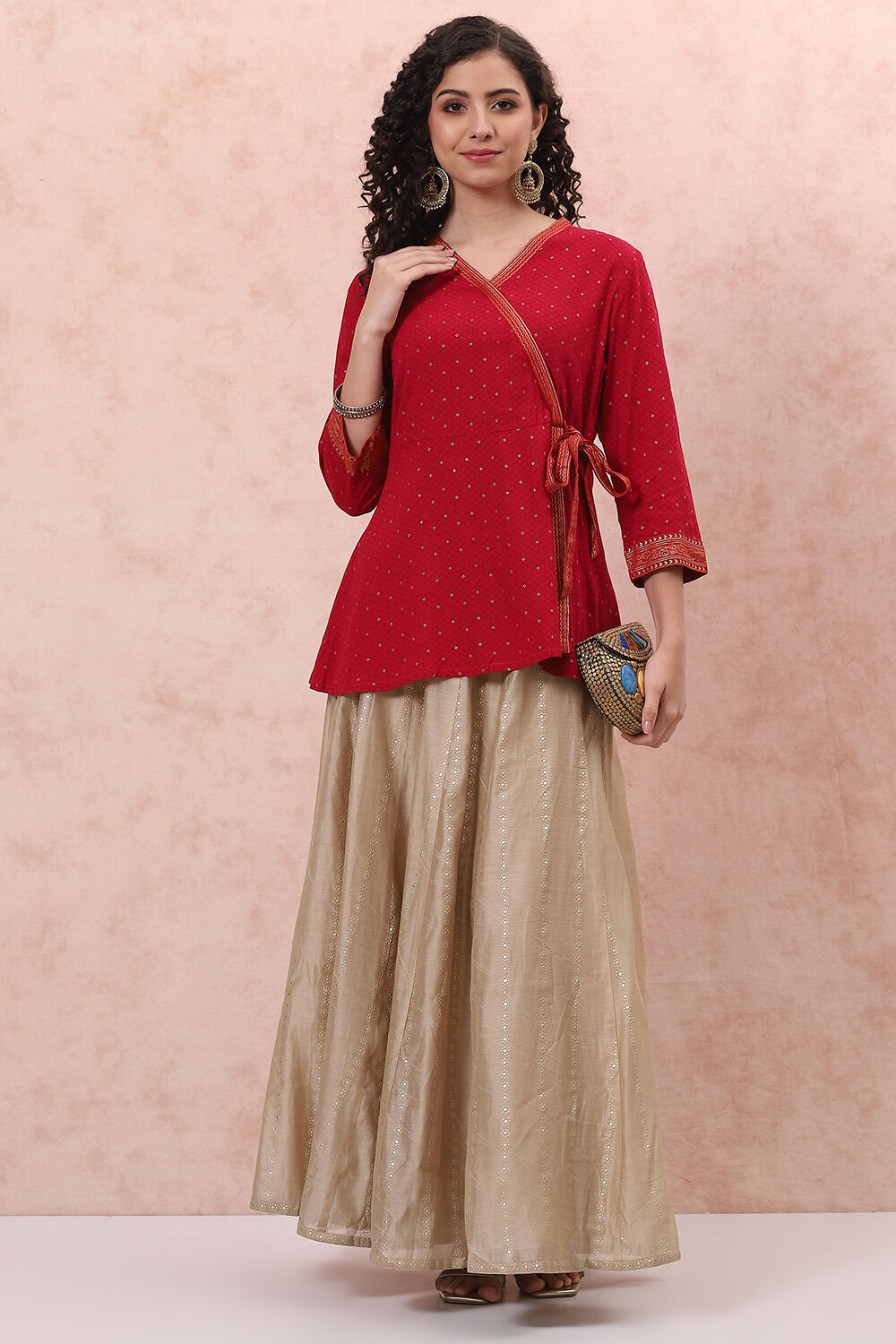 Pink Rayon Slub Printed Tired Top image number 0