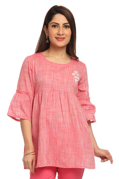 Pink Flared Cotton Indie Top image number 0