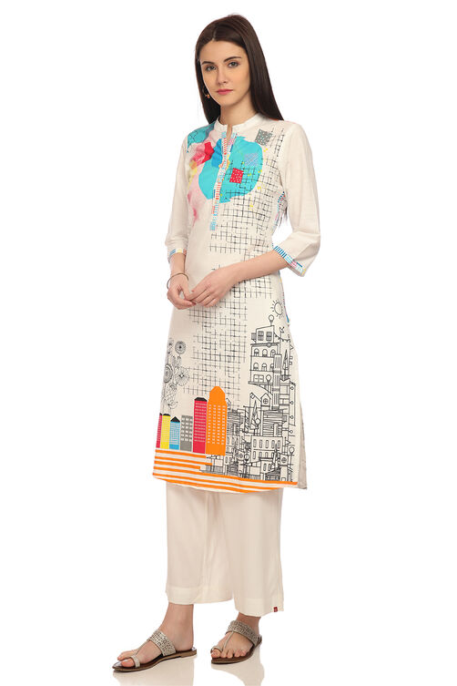 White Straight Cotton Kurta image number 4