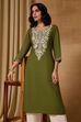 Brown Viscose Rayon Straight Printed Kurta image number 7