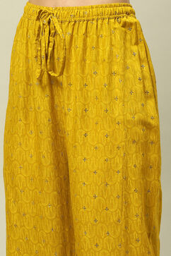 Yellow Rayon Kalidar Printed Kurta Palazzo Suit Set image number 2