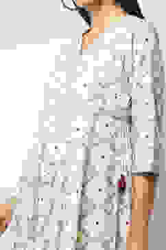 Off-White Cotton Printed Flared Dress image number 1