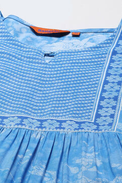 Aqua Blue LIVA Tiered Printed Dress image number 1