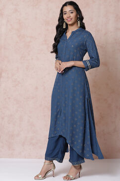 Indigo LIVA Asymmetric Kurta image number 3