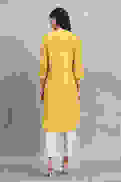 Yellow Viscose Rayon Printed Straight Kurta image number 3