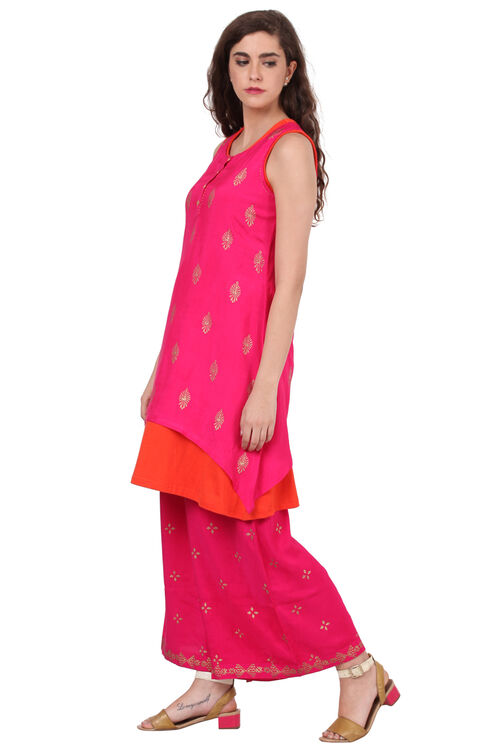 Pink A-Line Polyester Indie Top image number 1