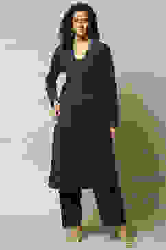 Navy Cotton Blend Straight Printed Kurta Palazzo Suit Set image number 6