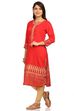 Red Straight Polyester Kurta image number 2