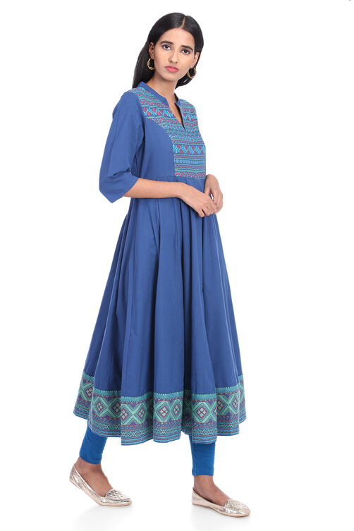 Dark Blue Kalidar Cotton Kurta image number 2