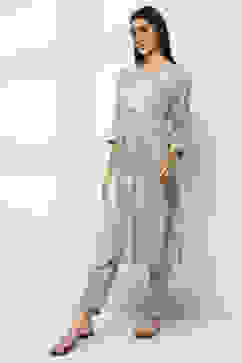 Sage Green Embroidered Flared Kurta image number 3