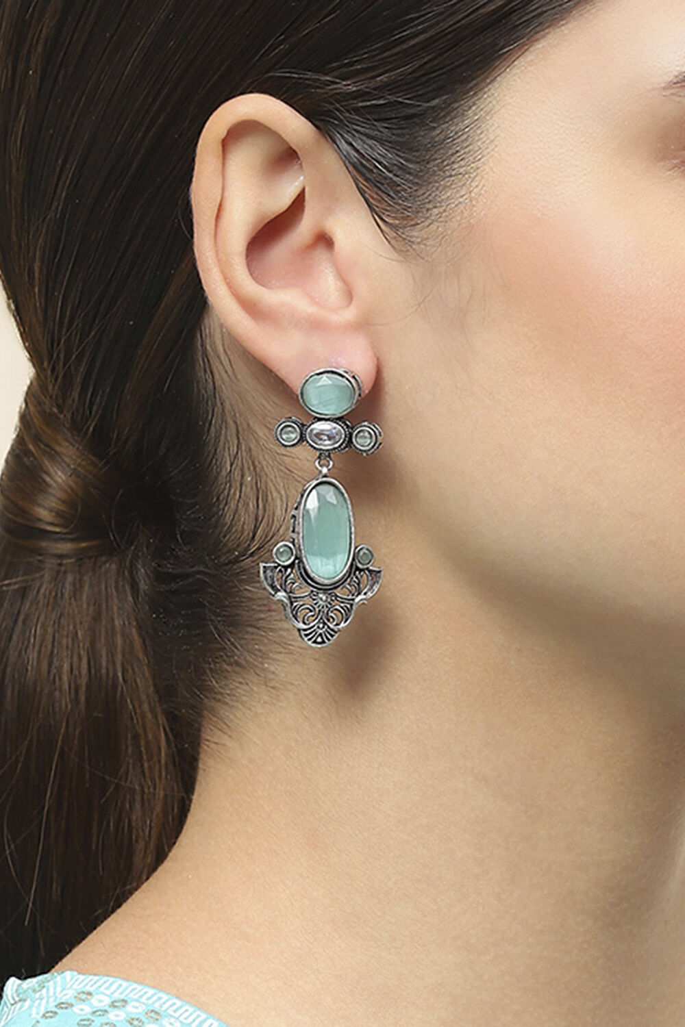 Apple Green Oxidised Alloy Earrings image number 1