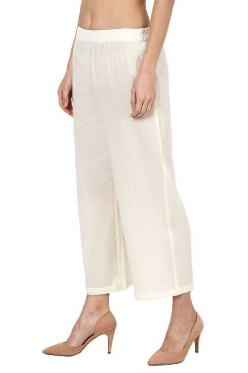 Off White Viscose Rayon Culottes image number 2