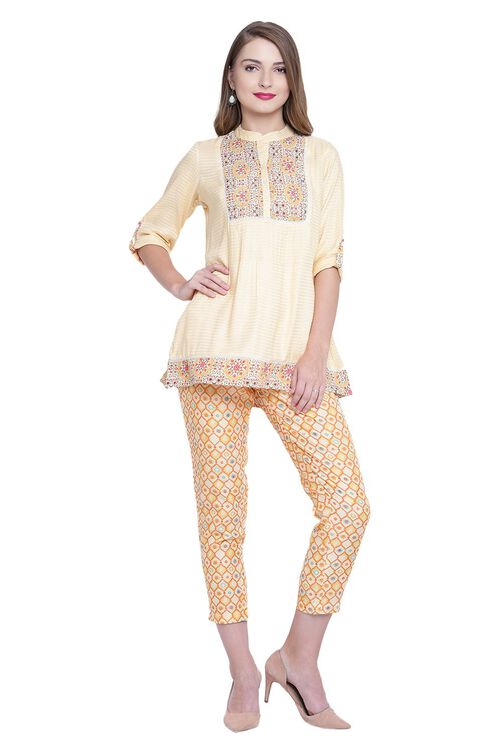 Beige A-Line Viscose Indie Top image number 5