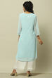 Blue Poly Georgette Embroidered Straight Kurta image number 3