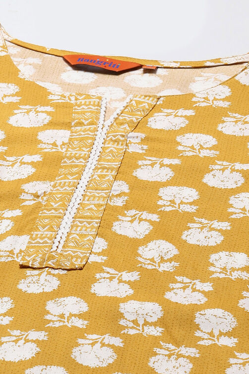 Mustard LIVA Straight Printed Kurta Palazzo Suit Set image number 1