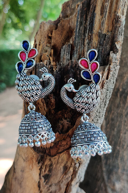 Blue And Pink Metal Brass Earring image number 1