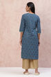 Teal Blue Cambric Cotton Straight Kurta image number 4