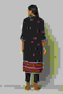 Black LIVA Straight Printed Kurta image number 4