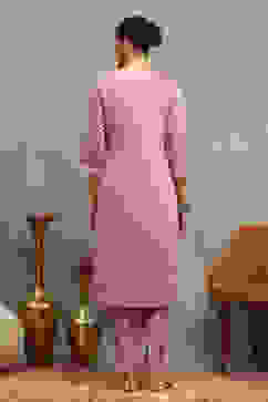 Lavender Viscose Blend Printed Straight Kurta Pants Set image number 4