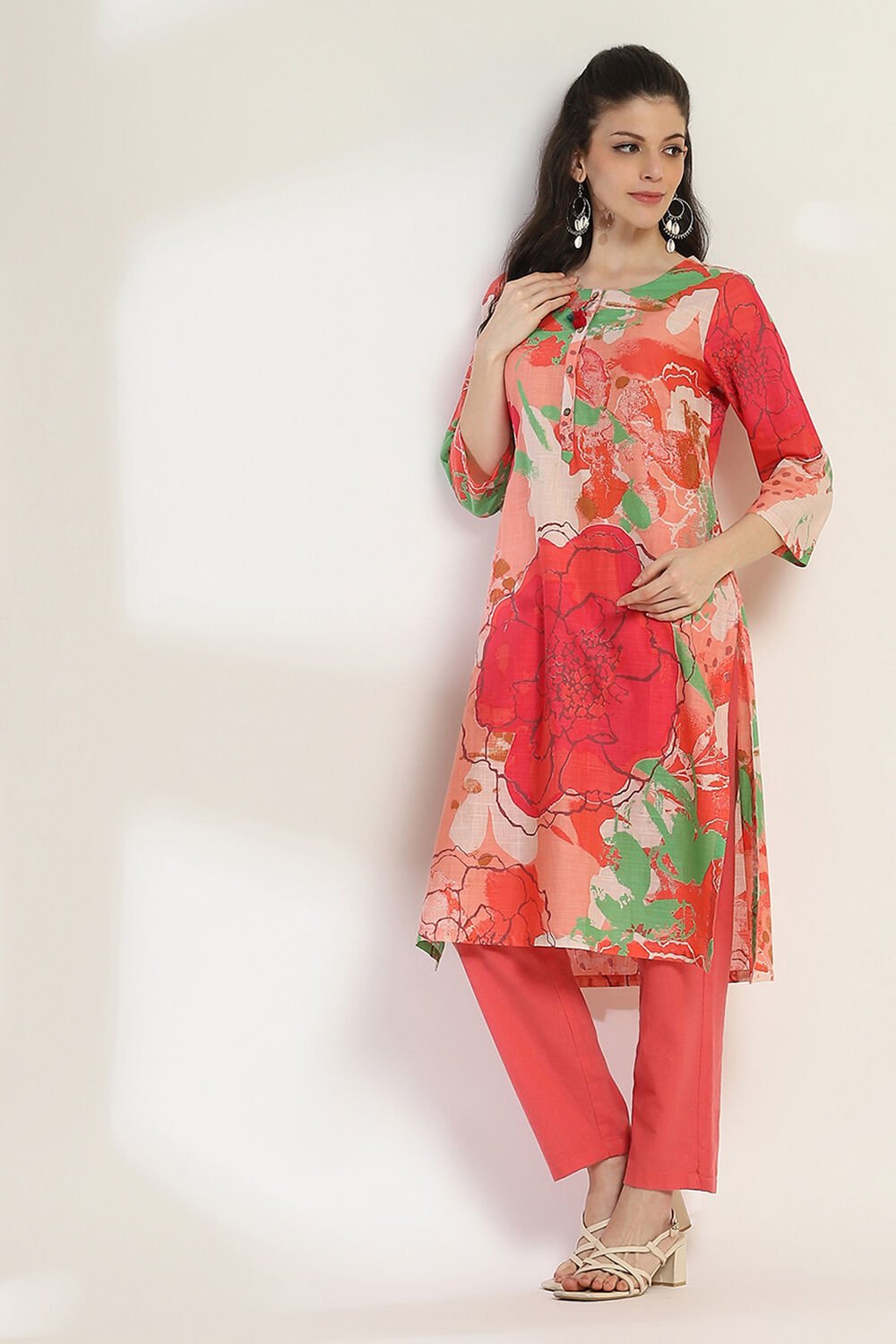 Aqua Cotton Printed Straight Kurta image number 0