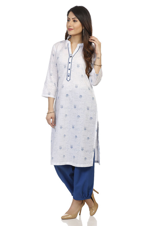White Straight Cambric Cotton Kurta image number 3
