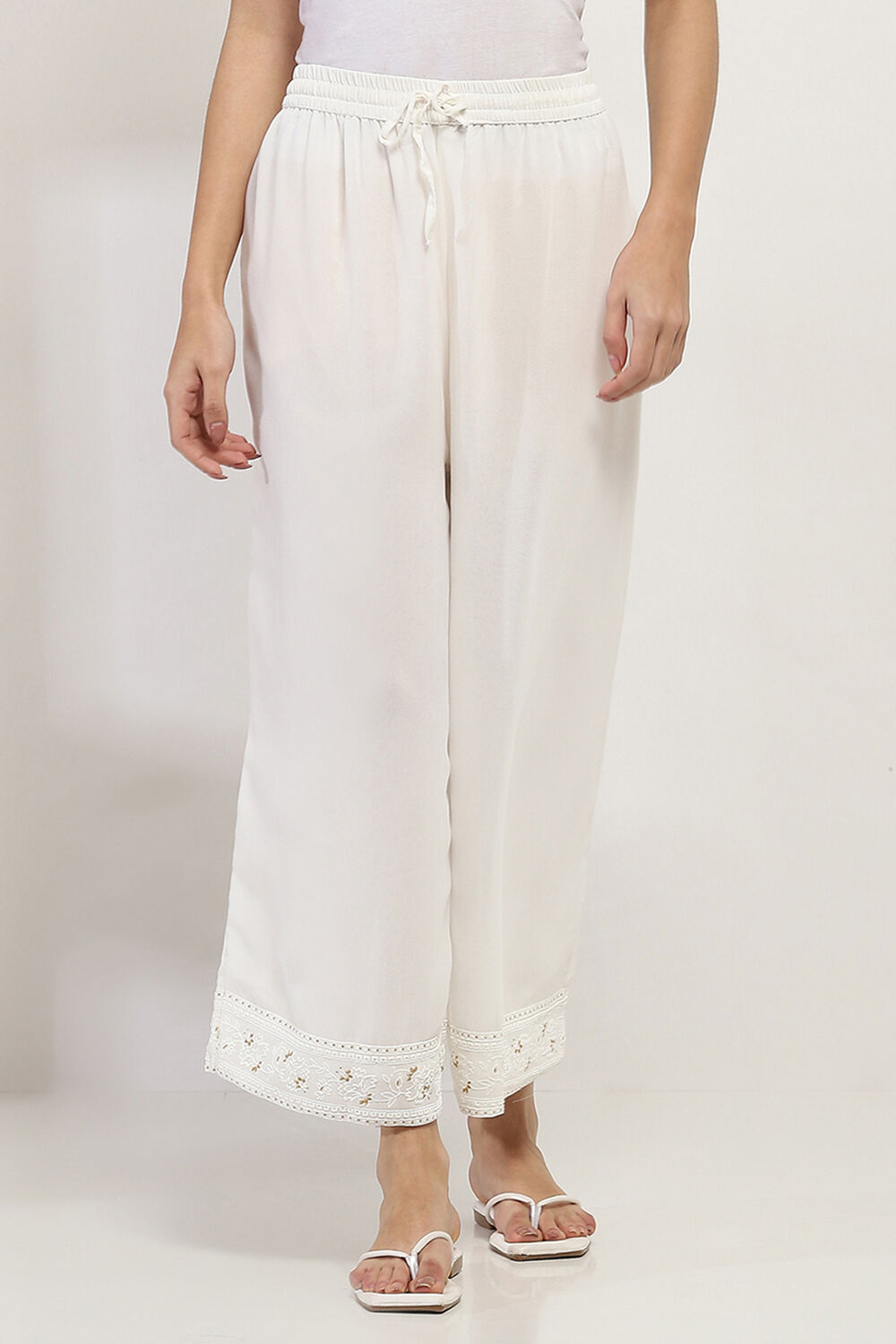 White Solid Straight Palazzos image number 4