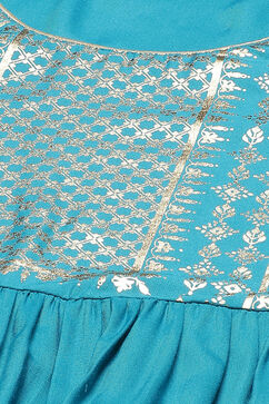 Teal Green Flared Printed Suit Set image number 1
