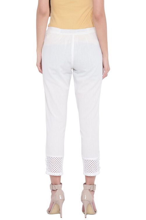 White Cotton Flex Slim Pants image number 4
