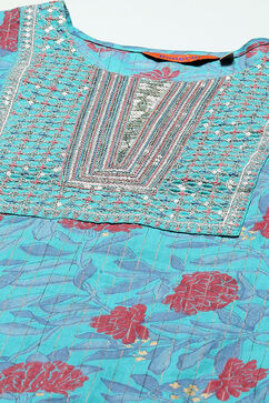Aqua Blue Cotton Straight Printed Kurta Palazzo Suit Set image number 1