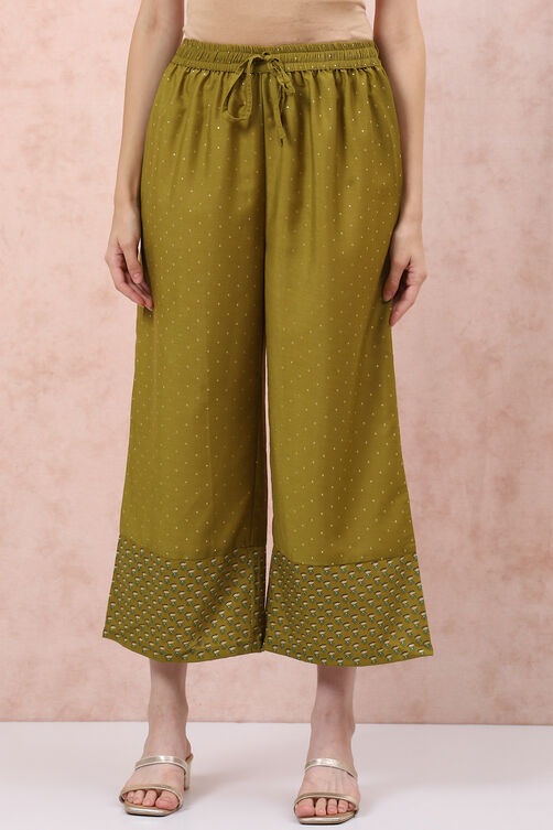 Lime Green Art Silk Palazzo Pants image number 0