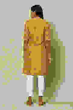 Mustard LIVA Straight Printed Kurta image number 4