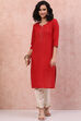 Red Cotton Straight Kurta image number 6