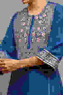 Blue Viscose Blend Embroidered Kalidar Suit Set image number 1