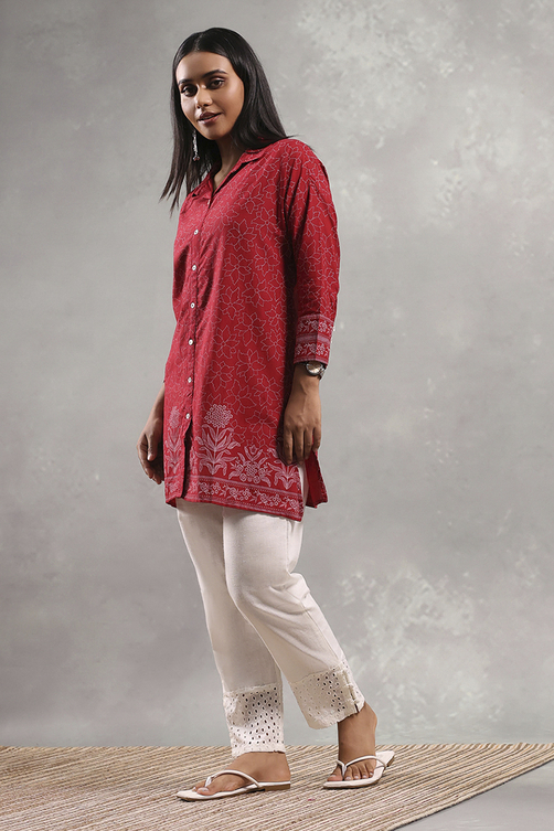 Red Cotton Printed Straight Top image number 2