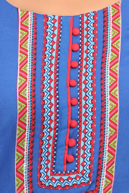 Blue Straight Cotton Kurta image number 4