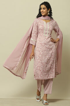 Lavender Poly Chiffon Straight Suit Set image number 0