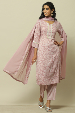 Lavender Printed  Kurta & Pants Suit Set image number 0