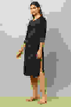 Black Rayon Printed Straight Kurta image number 2