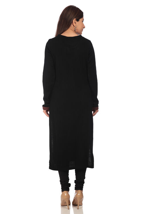 Black Straight Poly Cotton Kurta image number 4