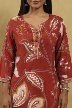 Red Viscose Rayon Printed Straight Kurta image number 1