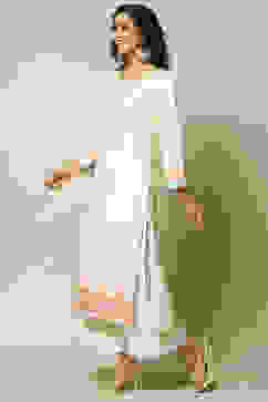 Off White LIVA Straight Printed Kurta image number 2