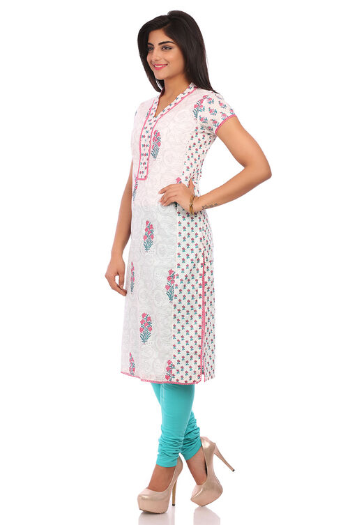 White Cotton Straight Kurta image number 3