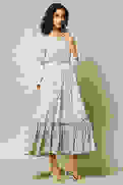 Ecru LIVA Tiered Printed Dress image number 4