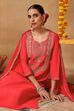 Red Viscose Blend Straight Solid Suit Set image number 8