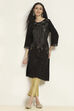 Black Viscose Rayon Printed Straight Kurta