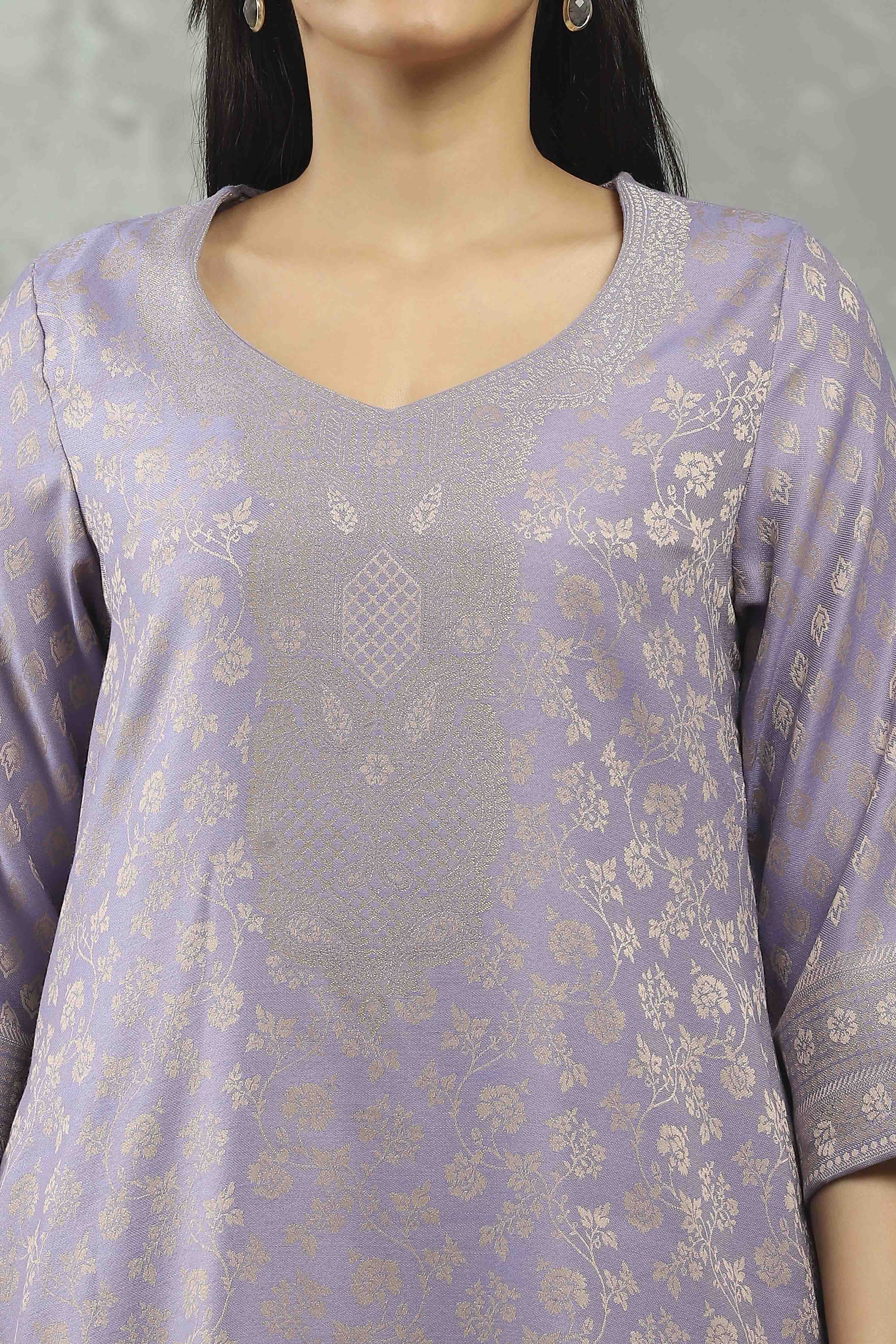 Mauve Polyester Yarndyed Straight Suit Set image number 1