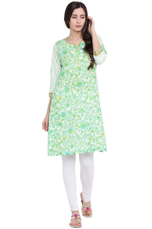 Green Cotton A-Line Kurta image number 0