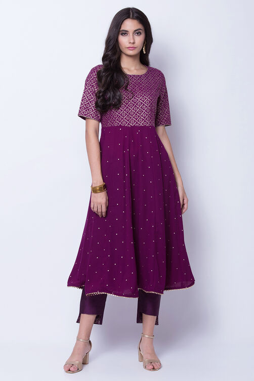 Purple Polyester Polymers Kalidar Kurta image number 0
