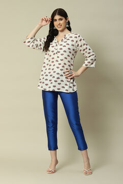 Coblt Blue Polyester Slim Solid Pants image number 0