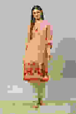 Peach LIVA Straight Printed Kurta image number 5